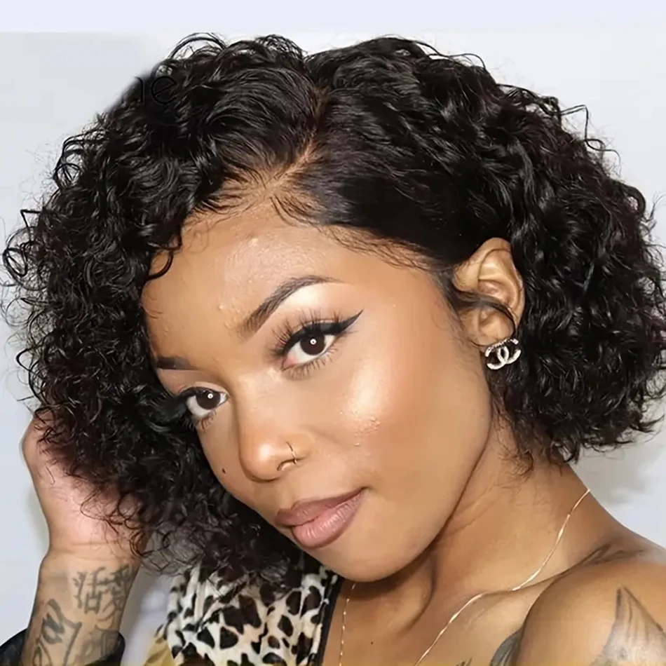 

Kinky Curly Bob Wig Side Part 13x4 HD Lace Frontal Human Hair Wigs Brazilian Jerry Curly Wave Natural Short Lace Front Wigs 180%