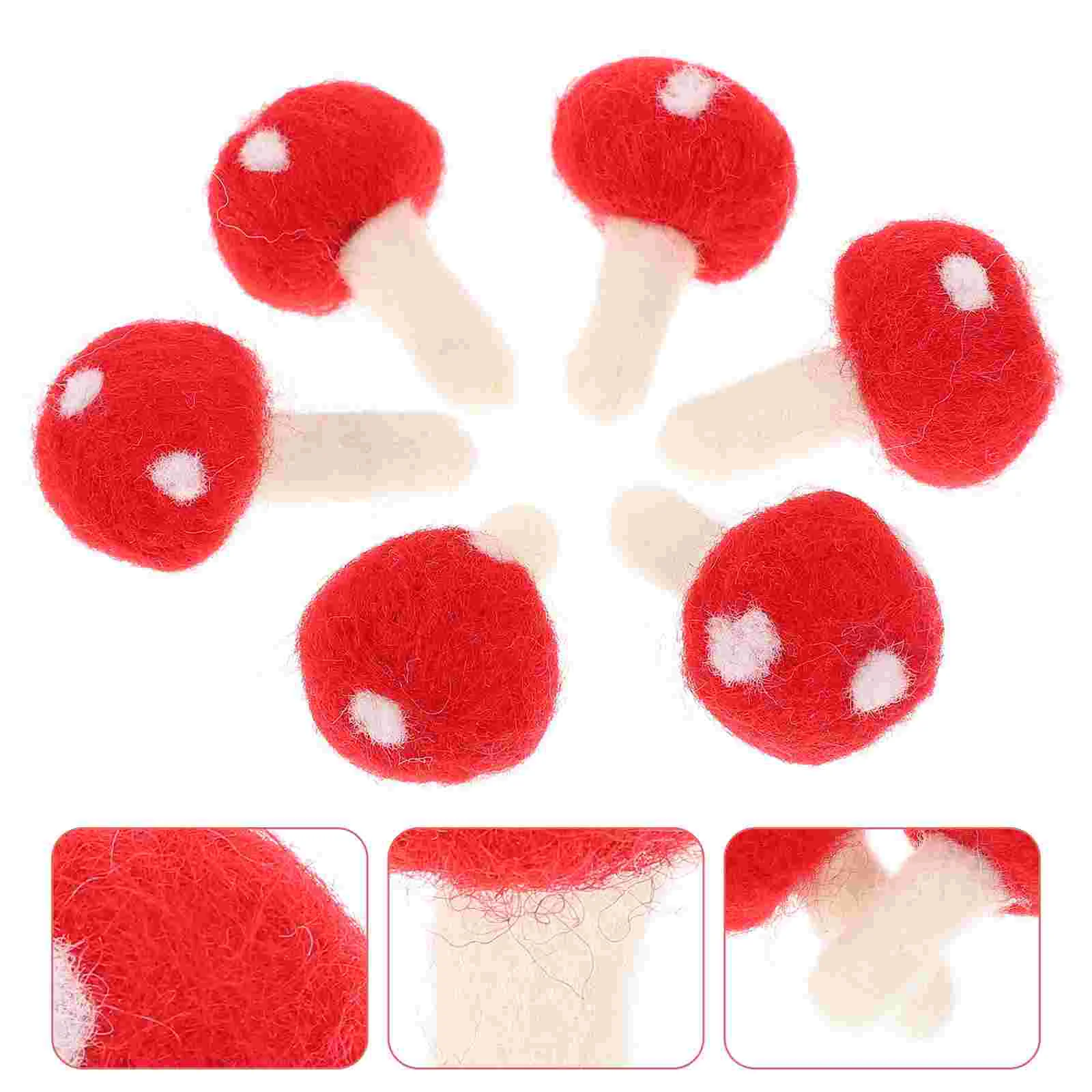 

6 Pcs Felt Mushroom Decorations Handmade naments Radish Shape Hairpin Craft Supplies Creative Design Bright