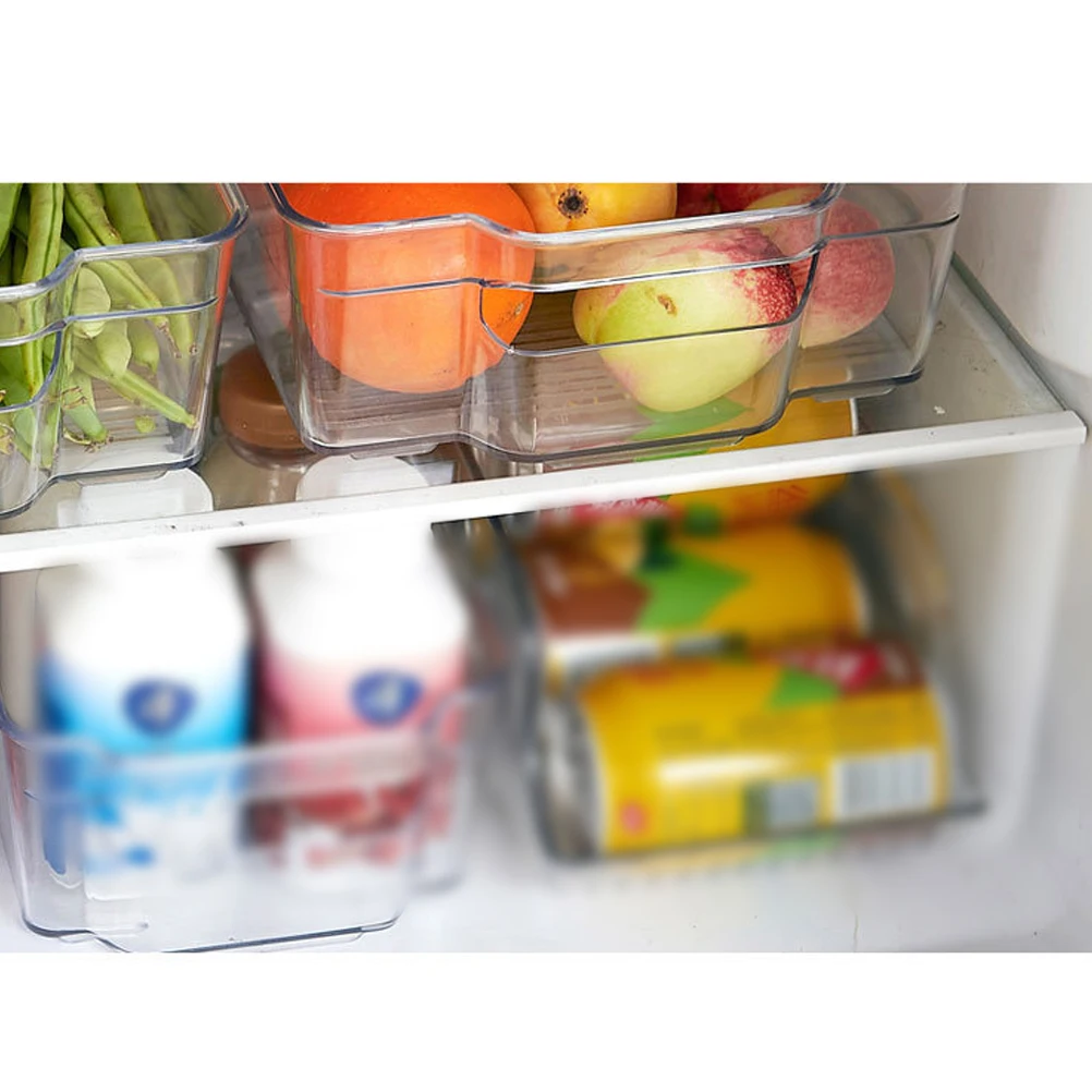 

Transparent Food Storage Box Plastic Stackable Refrigerator Preservation Container Arc Opener Anti-Slip Kitchen Organizer Fruits