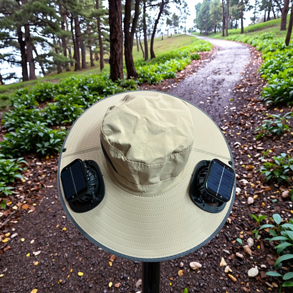 

Шляпа с солнечным вентилятором UPF50 + водонепроницаемая шляпа-ведро с широкими полями для рыбалки с перезаряжаемым охлаждающим вентилятором и дышащей сеткой для мужчин и женщин