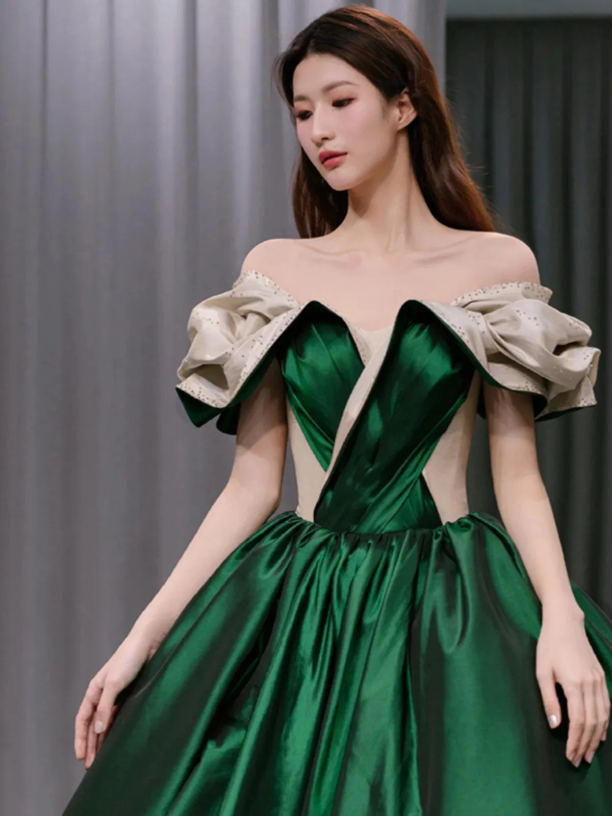 

Элегантное вечернее платье на одно плечо для женщин, для выступлений, экзаменов, мероприятий, с цветочным узором, корейский стиль