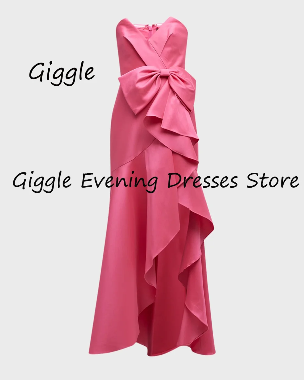 Giggle Satin A-line Strapless Bow Ruffle Formal Elegant Prom Gown Ankle Length luxury Evening Party Dresses for Women 2023