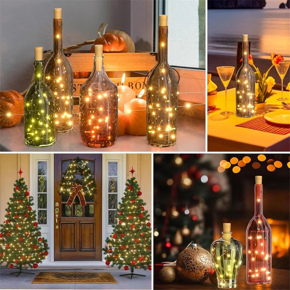 10PCS Wine Bottle Cork Lights 20 LED Fairy String Lights for DIY Party Wedding Christmas Festival Bar Decoration