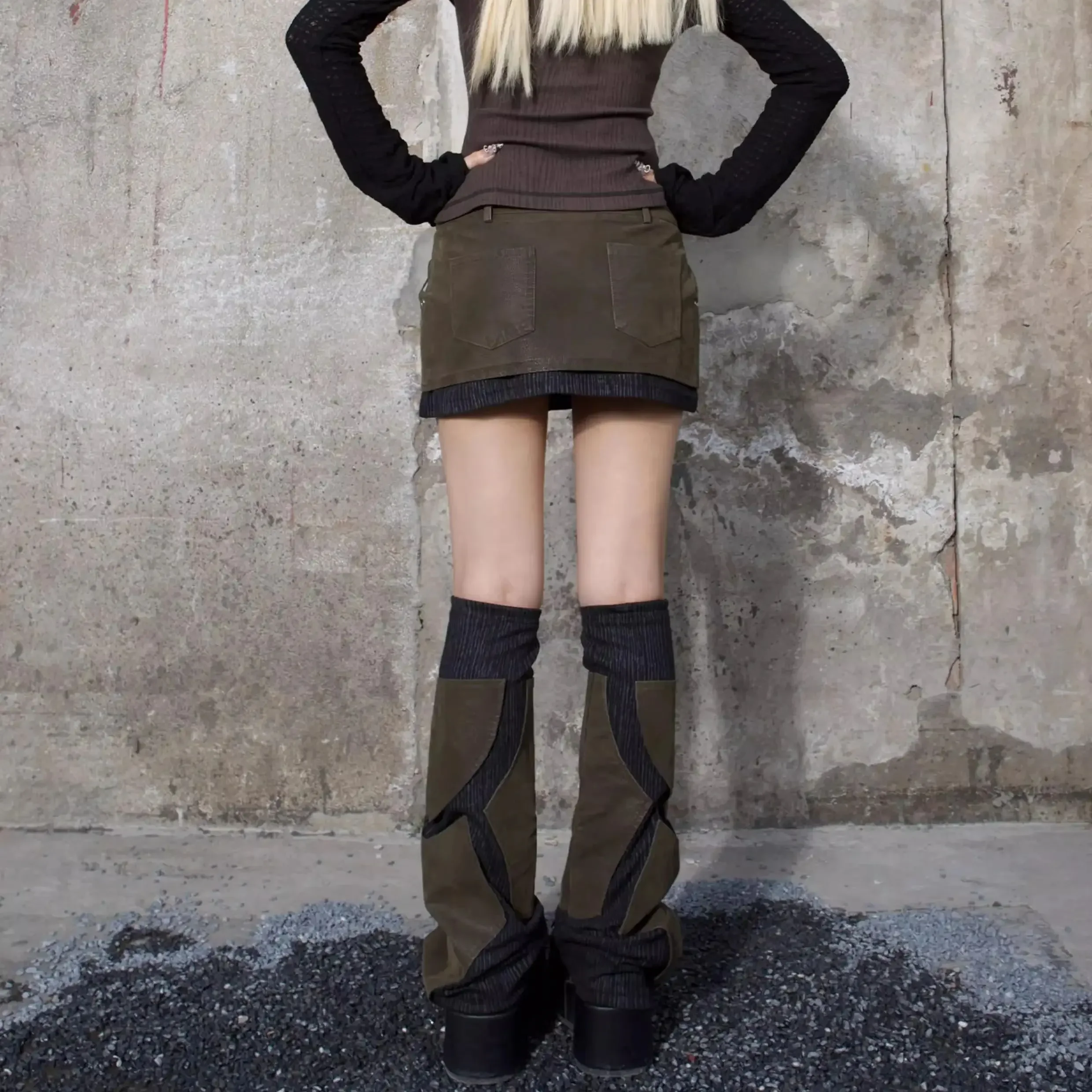 IMU ARIADNAw Original Design Heavy Industry Low Waist PU Leather Short Skirt Leg Cover Punk y2k Grunge Niche Street Spring Skirt