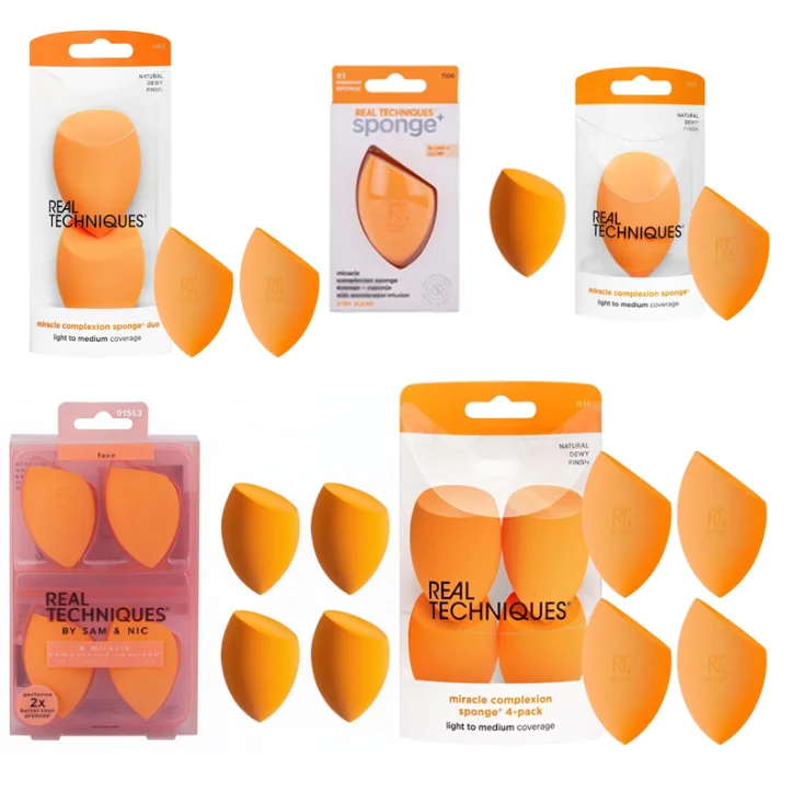 Real Techniques Skin Sponge, Makeup Blender, Liquid Base & Cream, Professional Makeup Tool Without Stripes, 4 Free Units