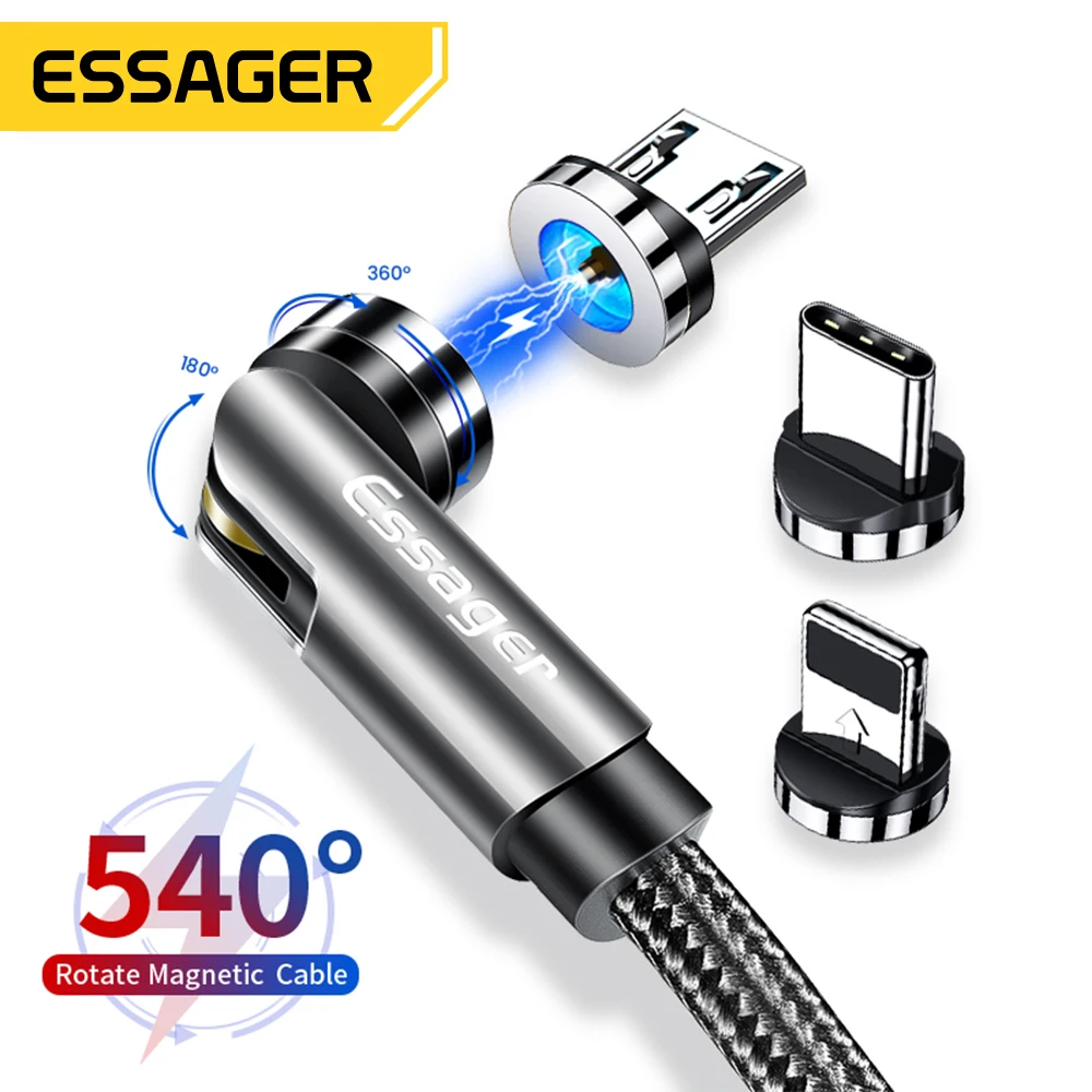 Essager 540 Rotate Magnetic Cable Micro USB Type C Cable For iPhone14 Android Fast Charging Magnet Charger Phone Cable Wire Cord