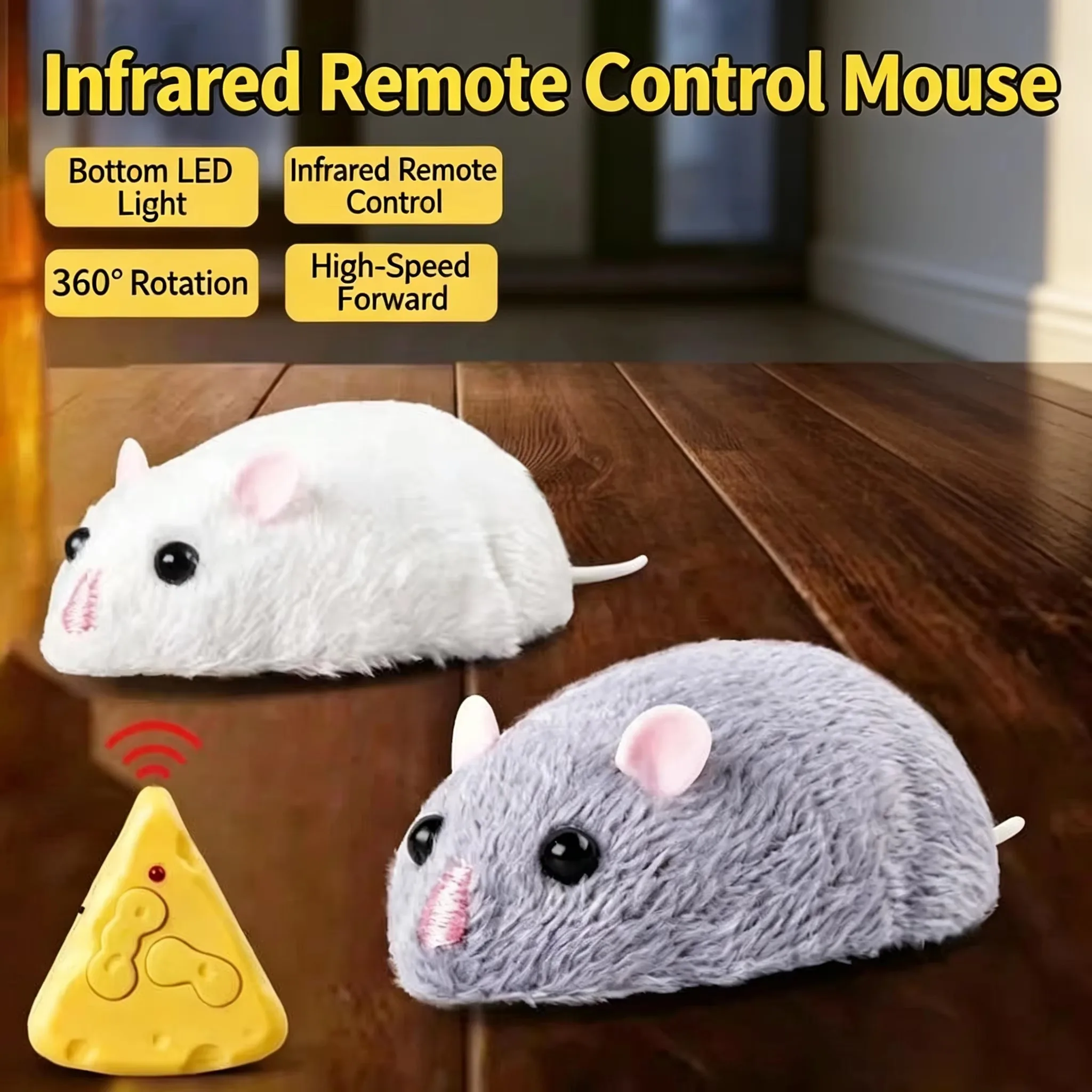 Realistic Flocking RC Mouse Toy, Wireless Remote Control Rat for Cat Interactive Play & Funny Prank, Novelty Pet Gift