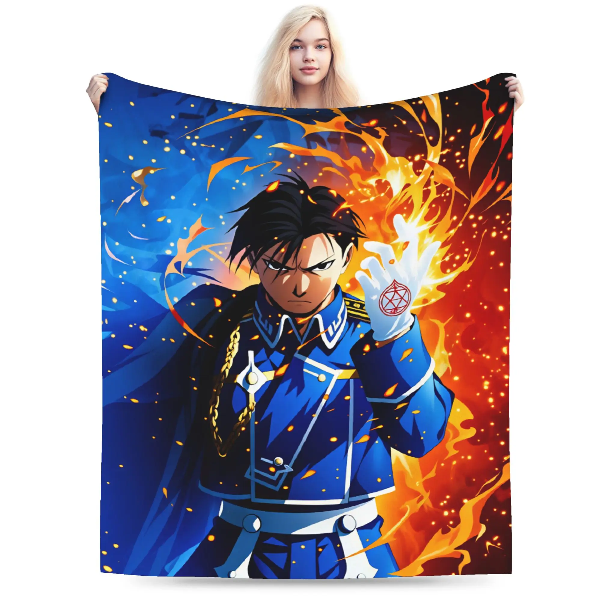 Soft Comfy Throw Blanket Camping Roy Mustang Blanket Fullmetal Alchemists Flannel Bedspread For Outdoor Fashion Sofa Bed Cover