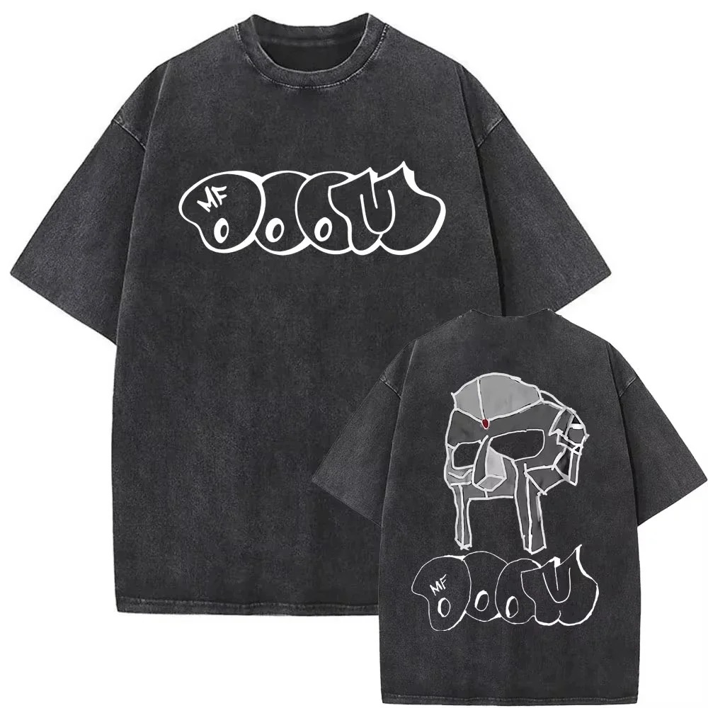 2025 lavado Vintage rapero Mf Doom MM FOOD estampado gráfico camiseta hombres mujeres Hip Hop moda camisetas hombre Casual