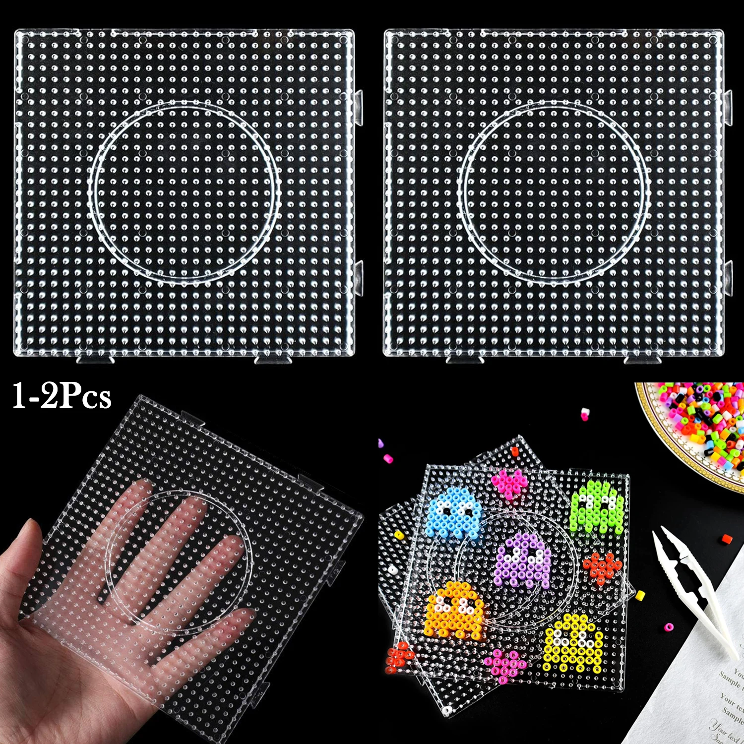 

1-2Pcs 5mm Fuse Bead Boards Large Square Plastic Clear Beads Pegboards Puzzle Template for DIY Craft Beads Educational Toys
