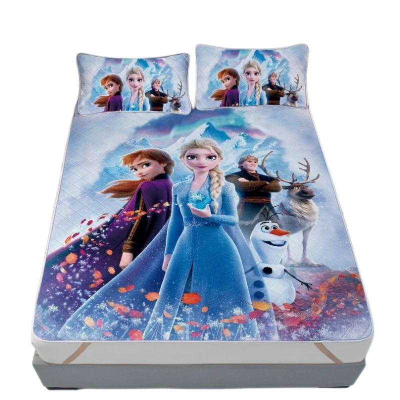 Frozen cartoon summer children's cute milk silk ice silk mat three-piece set Aisha princess washed dormitory single bed mat gift