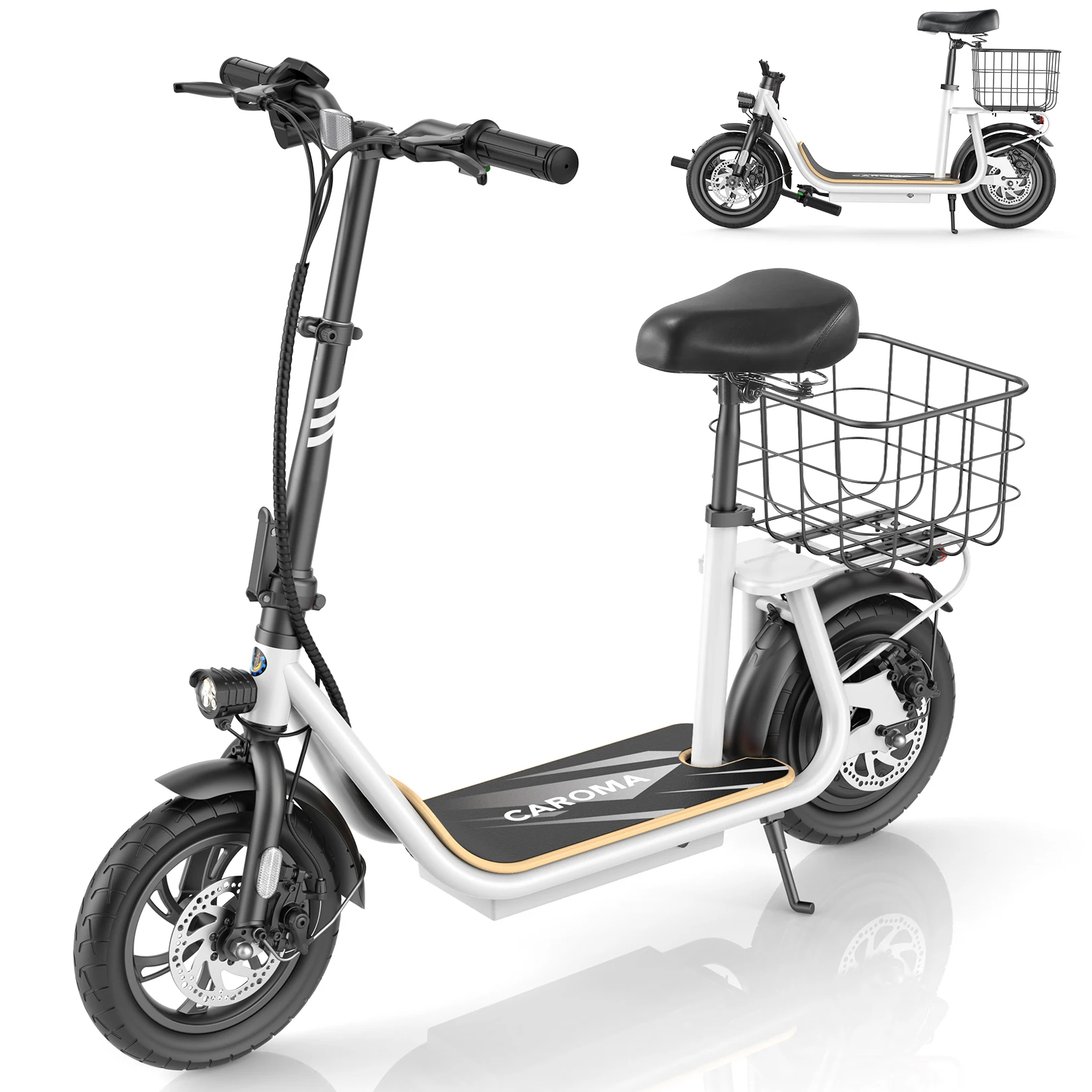 سكوتر كاروم الكهربائي للبالغين والمراهقين، محرك ذروة 350 وات، نطاق أقصى 30 ميل، سكوتر كهربائي قابل للطي وسلة قابلة للفصل #2