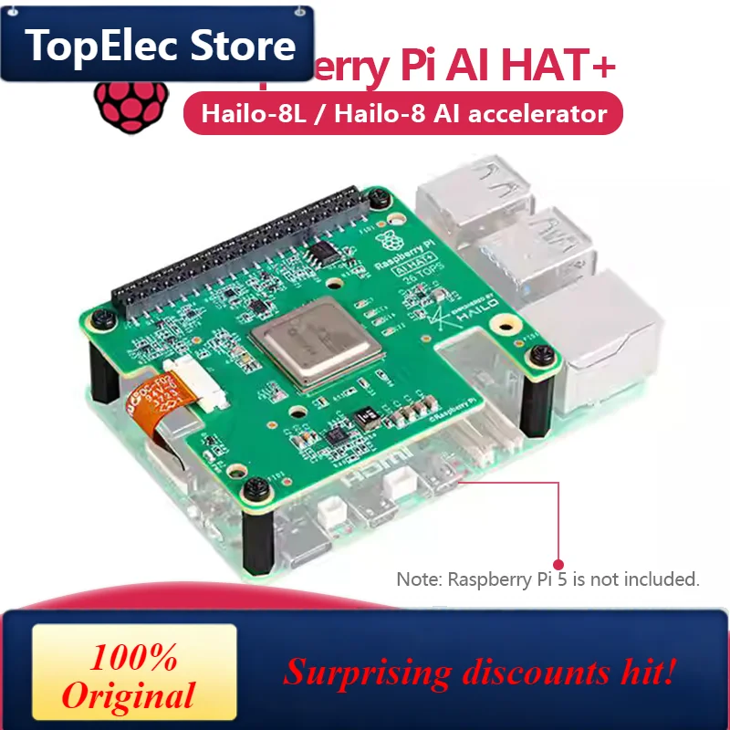 TopElec Official Raspberry Pi 5 AI HAT+ Artificial Intelligence Kit with Hailo8l/Hailo8 Accelerator Module, 13Tops/26Tops