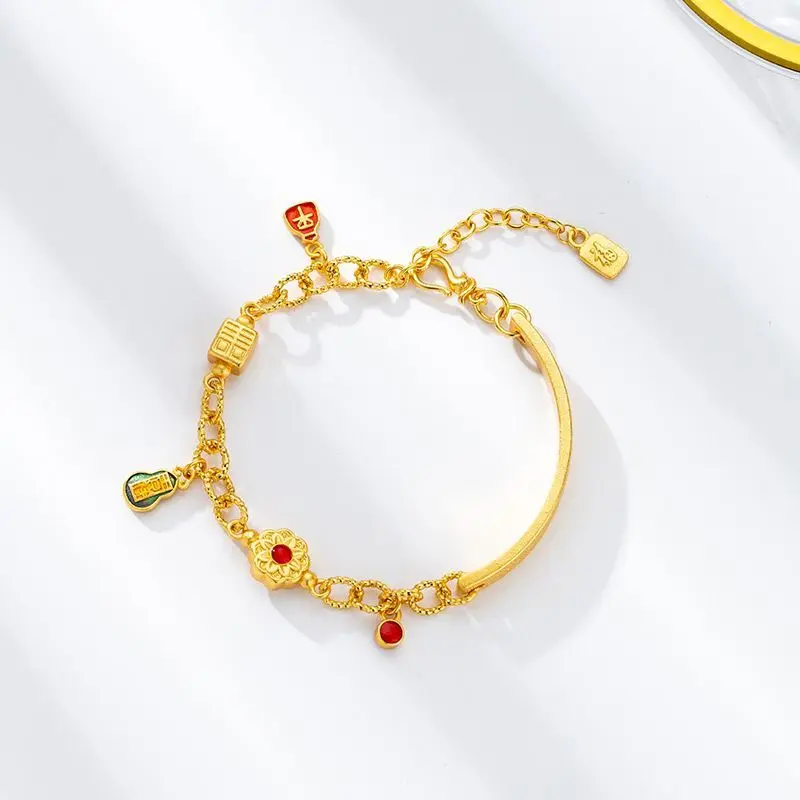 Ancient Rhyme Gold Plated Bracelet Women's Vietnam Shajin Auspicious Peace Jewelry Half Bracelet for Family and Friends