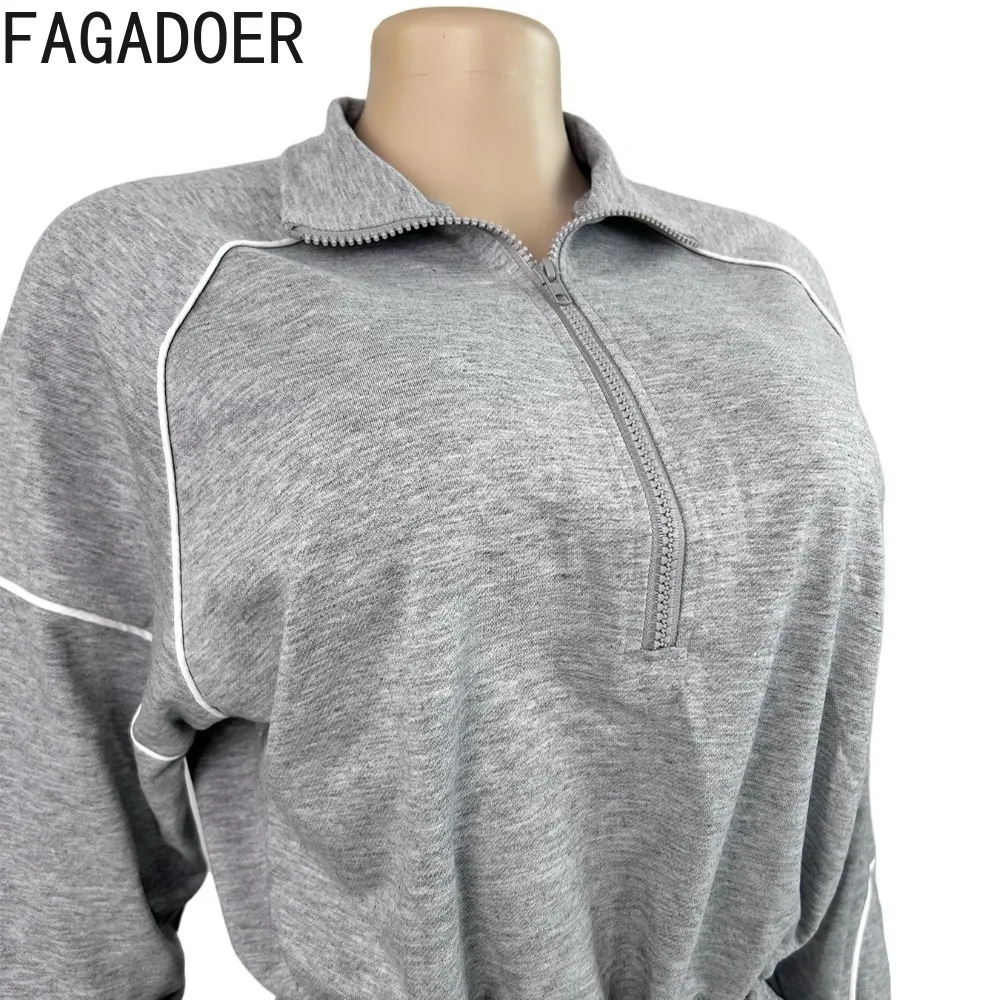 FAGADOER Casual Two Piece Outfits Woman Solid Color Zipper Long Sleeve Crop Top and Pants Matching Suit Female Streetwear New