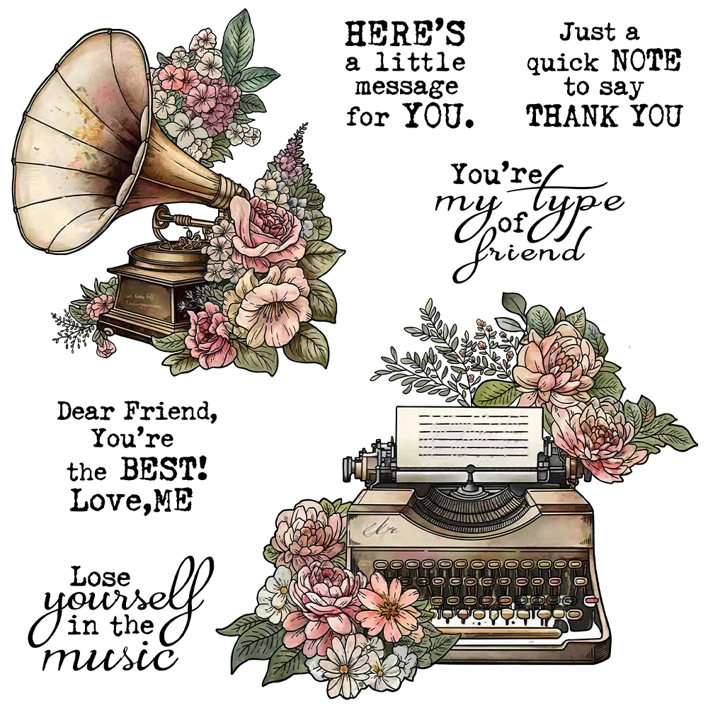 Mangocraft Vintage Phonograph And Flowers Cutting Dies Clear Stamp DIY Scrapbooking Supplies Metal Dies Silicone Stamps For Card