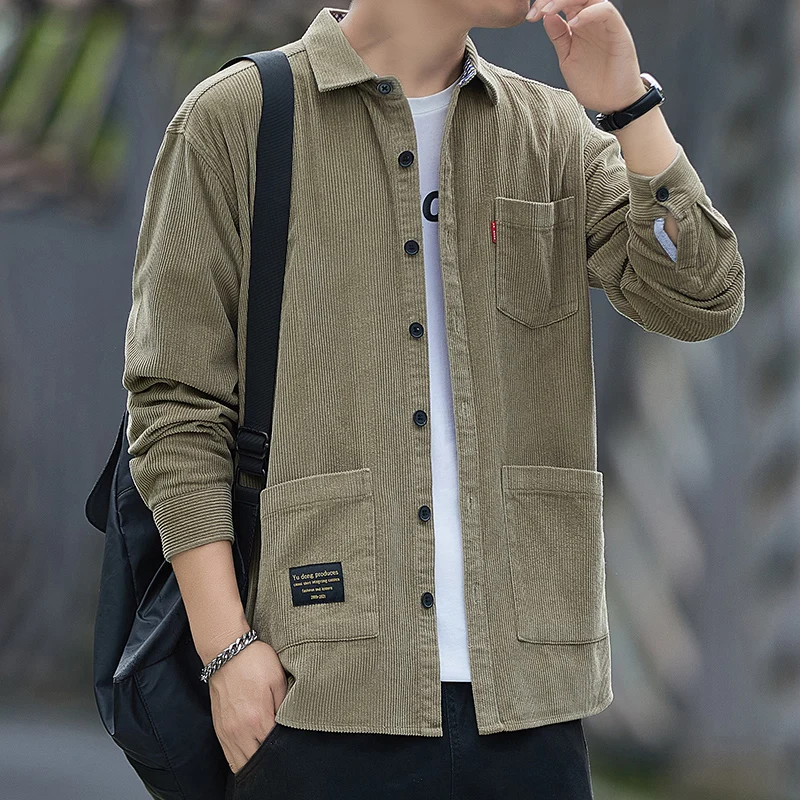 

Corduroy Long Sve irt Jaet Lightweight Casual Spring Autumn Sle Loose Fit American Sle Men's irt Polyester Nylon
