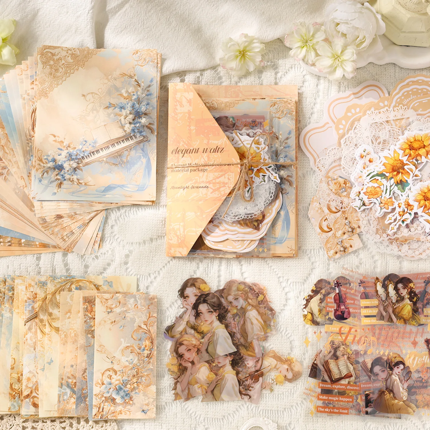 Elegant Waltz Series Retro Art Material Pack Vintage Decorative Paper & Stickers Scrapbooking Journaling Card Making DIY Crafts