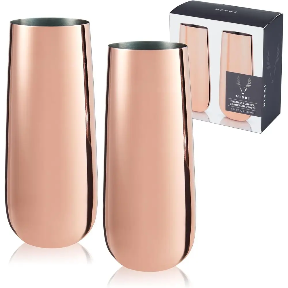 

Stemless Champagne Flutes, Stainless Steel Sparkling Wine Glasses, 8 oz, Set of 2, Copper