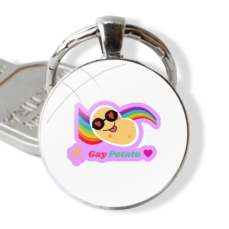 Pride Rainbow Lgbt Potato Keychain Handmade Glass Cabochon Key Ring Holder Pendant Key Chains