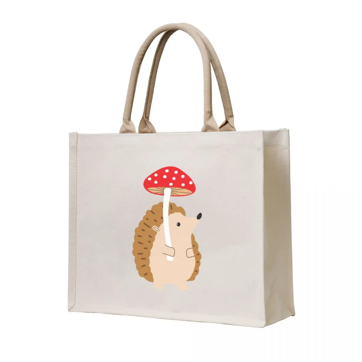 

Hedgehog with a mushroom umbrella Tote Bag tote woman men custom Women's shopping