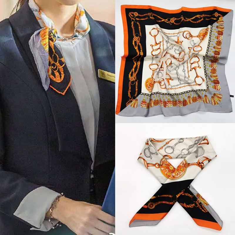 Foulard femme automne Bandana luxe soie Satin léopard Hijab En Soie Foulard Cheveux été tête col carré cheveux châle 70 cm