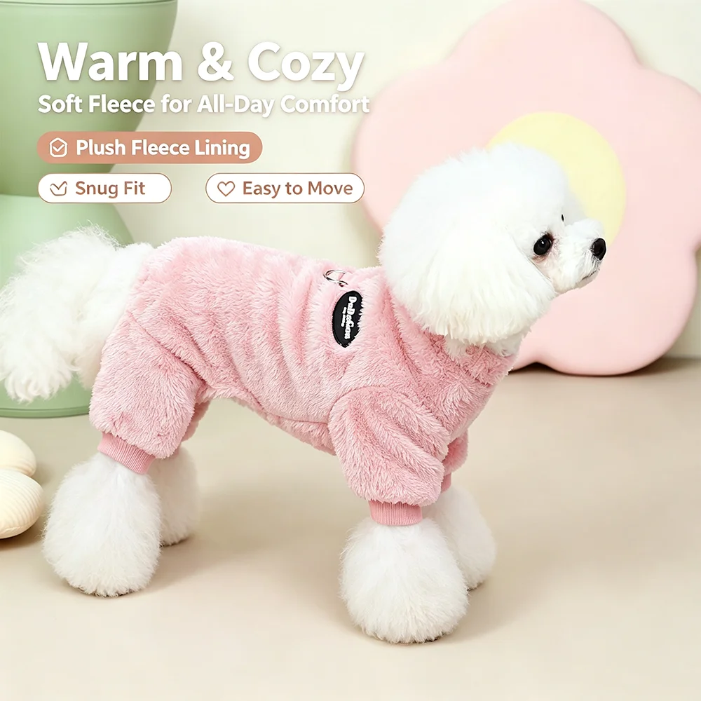 Winter-Hundekostüm für kleine und mittelgroße Hunde, Katzen-Fleece, warm, weich, gemütlich, Welpenkleidung mit D-Ring, Overall für Französische Bulldogge, Schnauzer