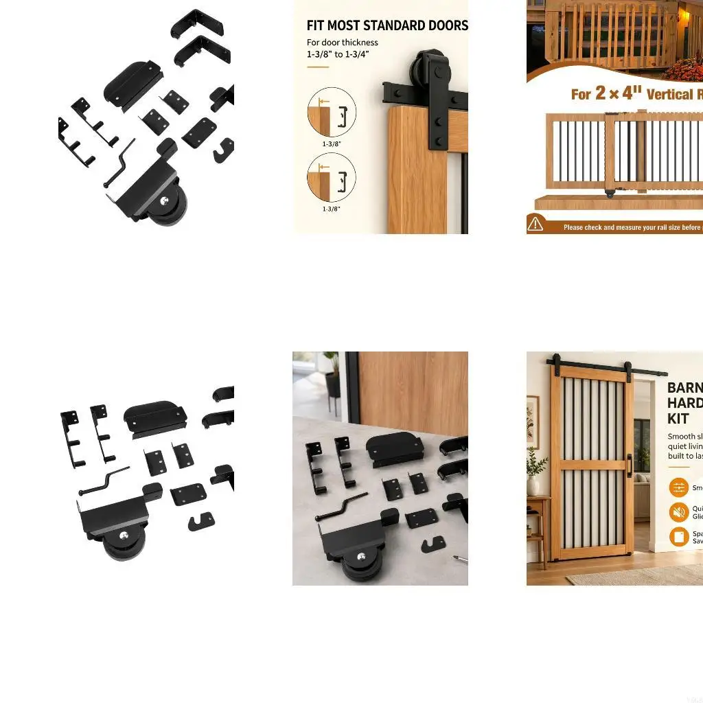 Sliding Door Hardware Set with Bearing-Equipped Rollers, Carbon Steel Brackets and Guides for DIY Storage Room and Interior Y5GB
