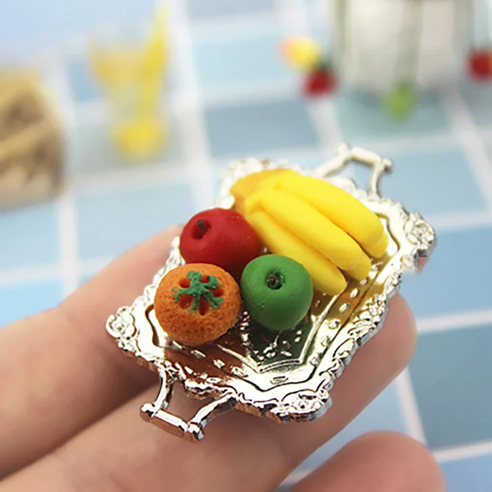 1Set 1/12 Dollhouse Miniature Accessories Mini Resin Fruit Platters Simulation Food Tray Model for Doll House Home Decoration