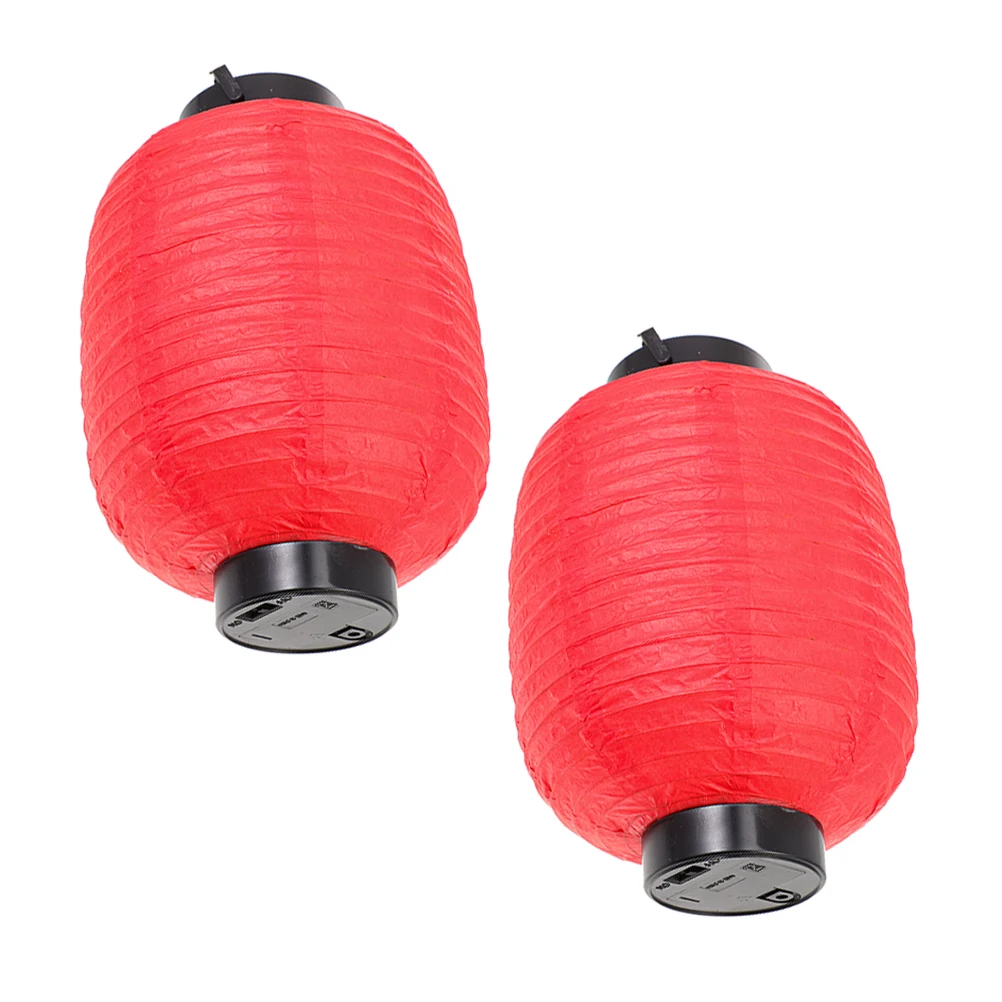 

2 Pcs Outdoor Ornaments Folding Lantern with Light Decor Hanging Lanterns for Decoration Japanese Traditional Paper Red Asian