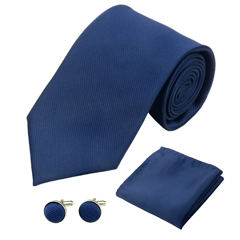 Fashion Tie Set for Men Women 8CM 3.15\'\' Wedding Silk Black Red Cufflinks Hanky Necktie Sets