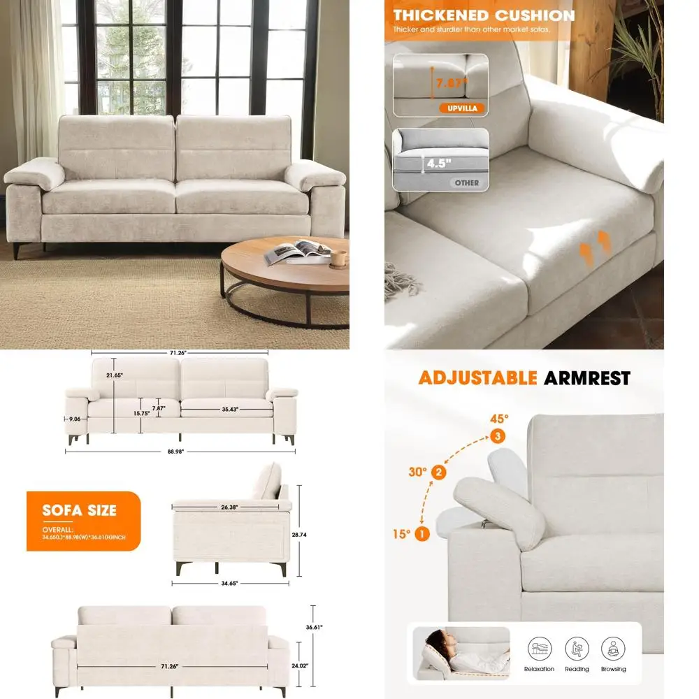 

"contemporary deep seated 2-seater sofa with chenille loveseat and convertible armrest for living room comfort"