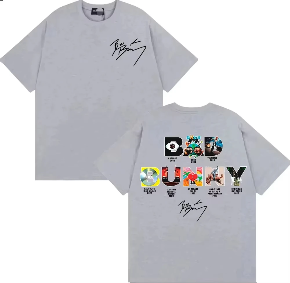 Rapper Bad Bunny Album Cover T-shirts Debi Tirar Mas Fotos DTMF T Shirts Men Women Fashion Hip Hop Oversized T-shirts Streetwear