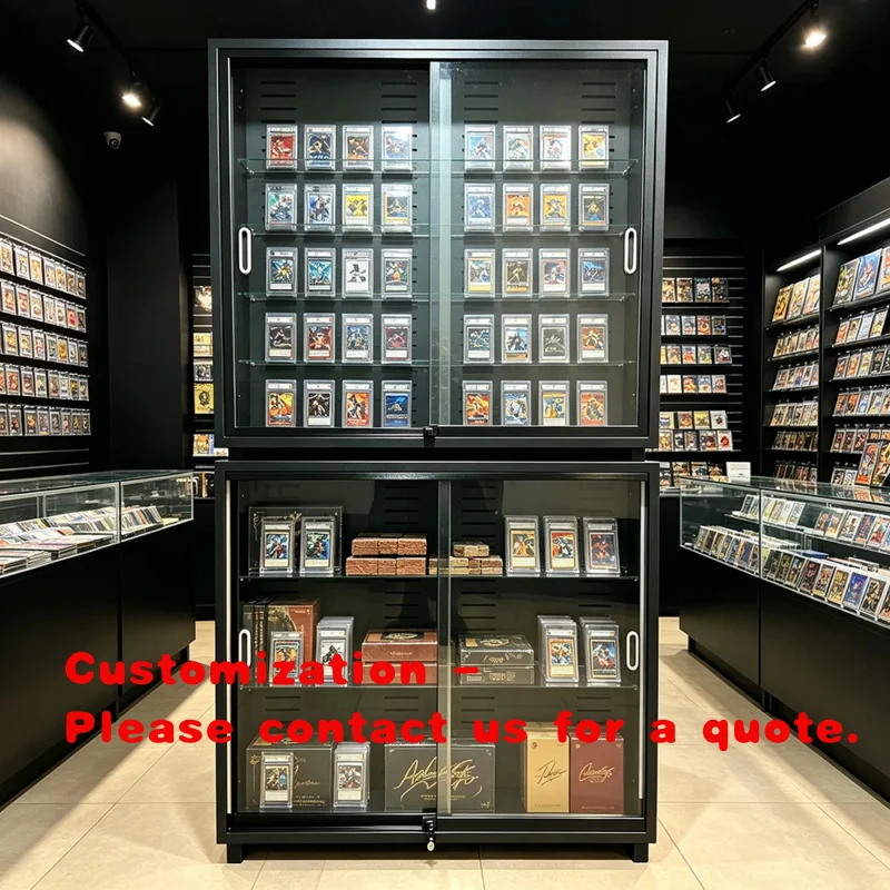 custom.Fanghua Metal Frame Sliding Glass Door Three Sided Gondola Trading Card Display Card Shop