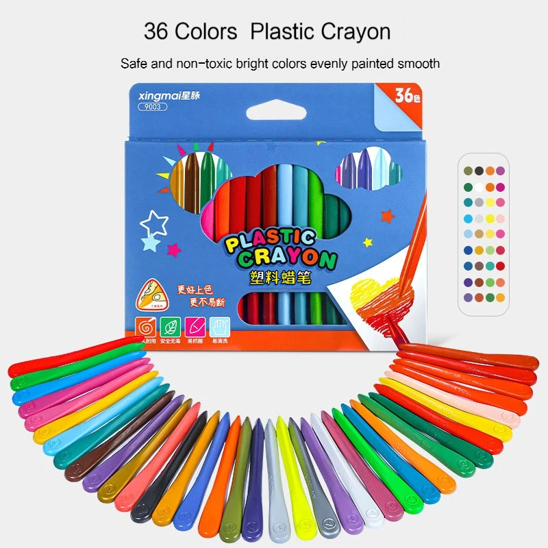 12/24/36 Colors Plastic Crayon Non Dirty Hand Washable Triangular Colouring Pencil Student Graffiti Painting Drawing Stationery