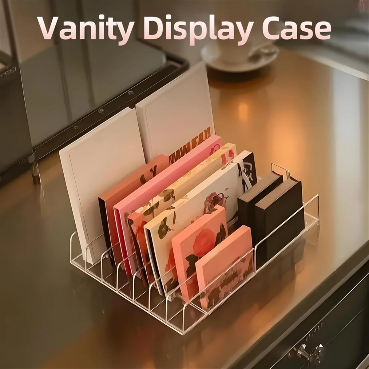 

AA98 2-пакетный акриловый органайзер для палитры теней для макияжа, витрина с 7 слотами, держатель для хранения косметических дисплеев, подходит для компакт-диска, чехол для телефона