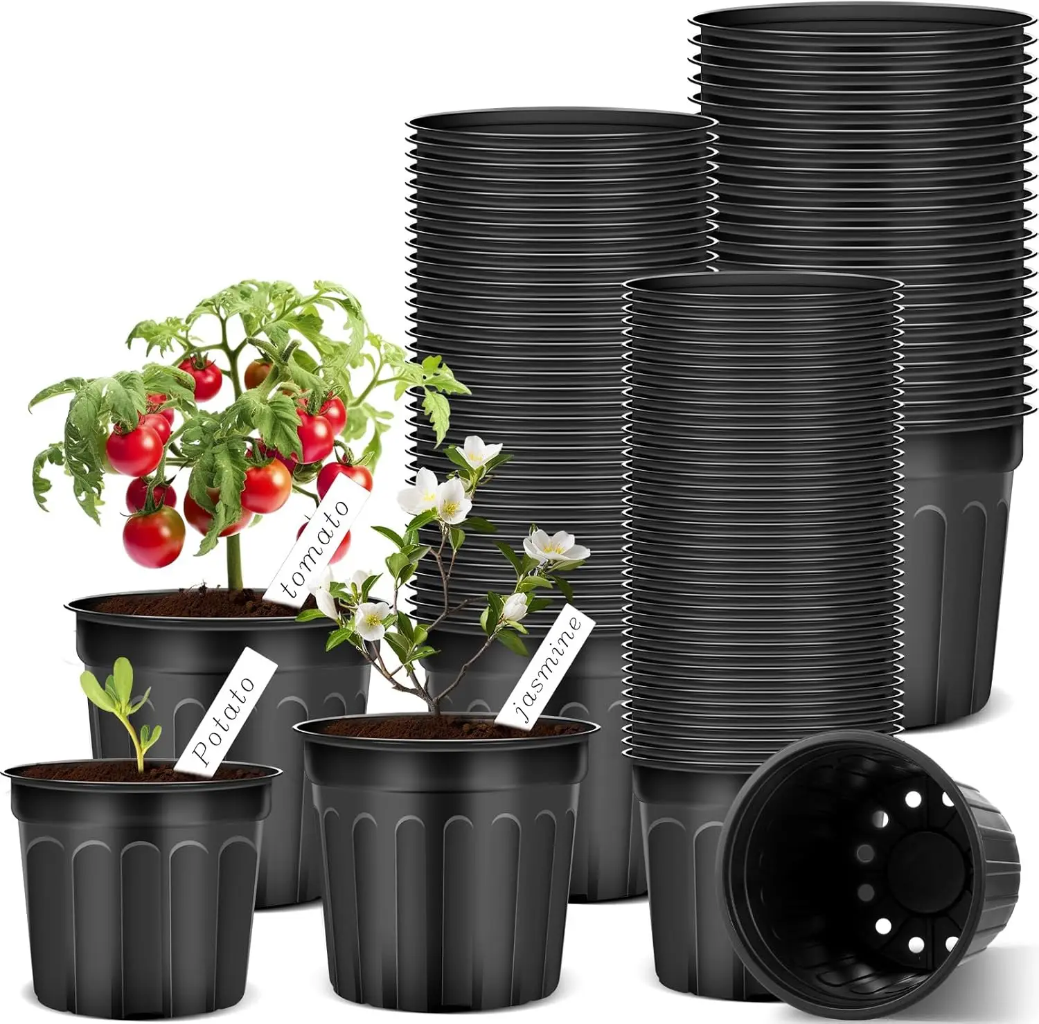 

120 Pack 1 2 3 Gallon Plant Nursery Pots with 120 Plant Labels Thickened Flexible Plastic Pots for Plants Disposable Gar