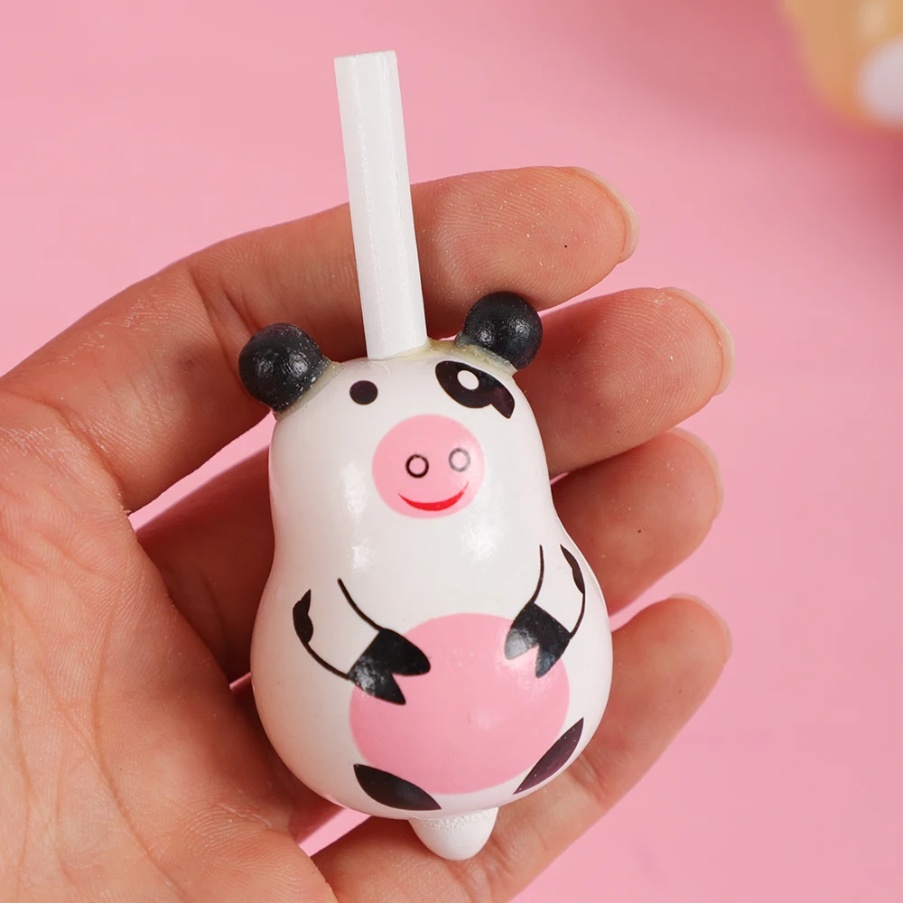 3Pcs Cute Wooden Animal Milk Cow Spinning Top Toys for Kids Birthday Party Favors Baby Shower Pinata Fillers Kindergarten Prizes