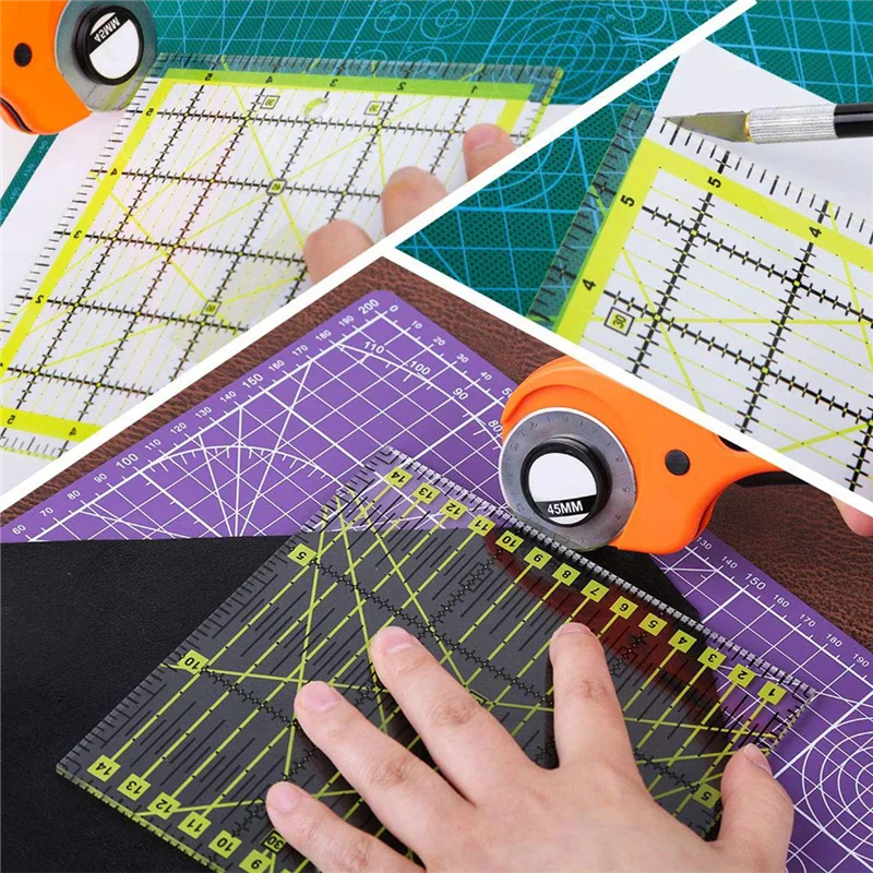 ABBN-4 Pcs Quilting Ruler Square Quilting Rulers Fabric Cutting Ruler Acrylic Quilters Rulers Clear Mark With Non Slip Rings