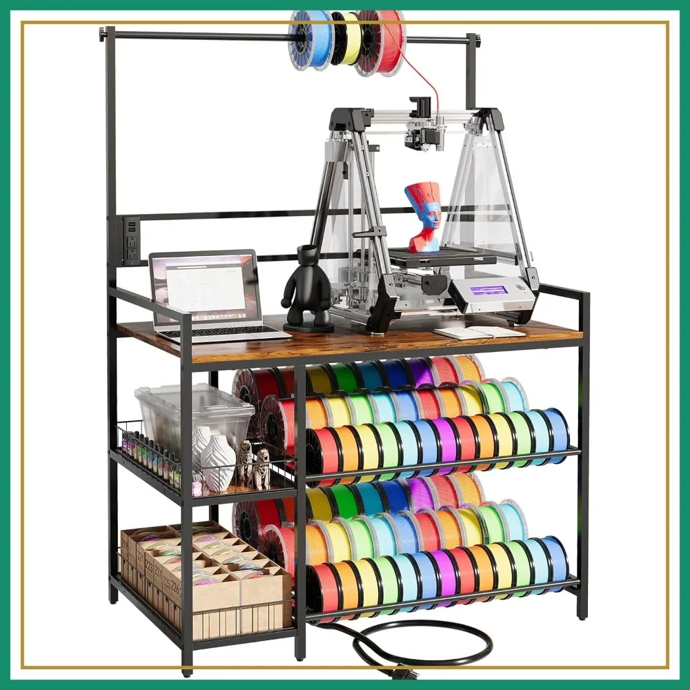 

Large 3D Printer Stand with Filament Storage, 41" x 23.6" x 57.4", Heavy Duty Shelf with Spools Rack and Charging Station