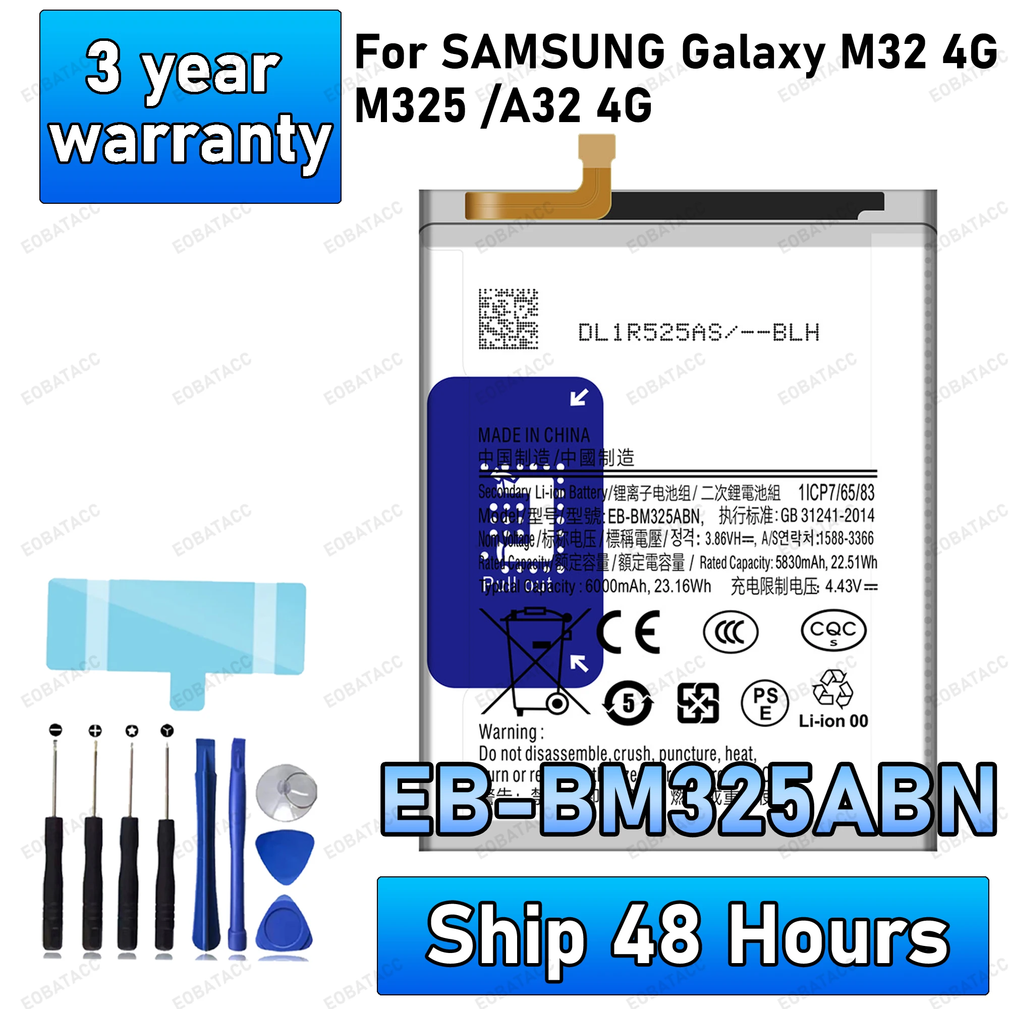 

6000mAh EB-BM325ABN Battery For Samsung Galaxy M32 4G/M325 /A32 4G Replacement Bateria+Free Tools