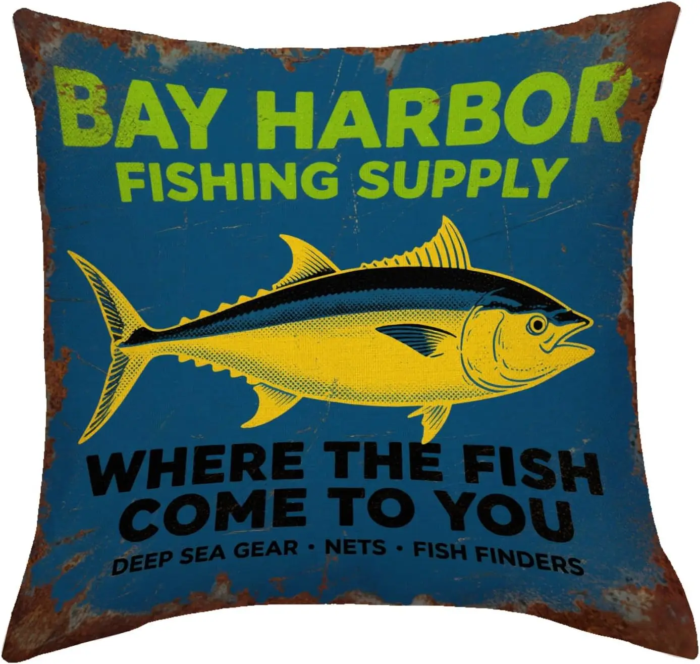 Vintage Fishing Pillow Cover, Rustic Fish Cabin Decor, Trout Print Cushion Case, Farmhouse Lodge Throw Pillow