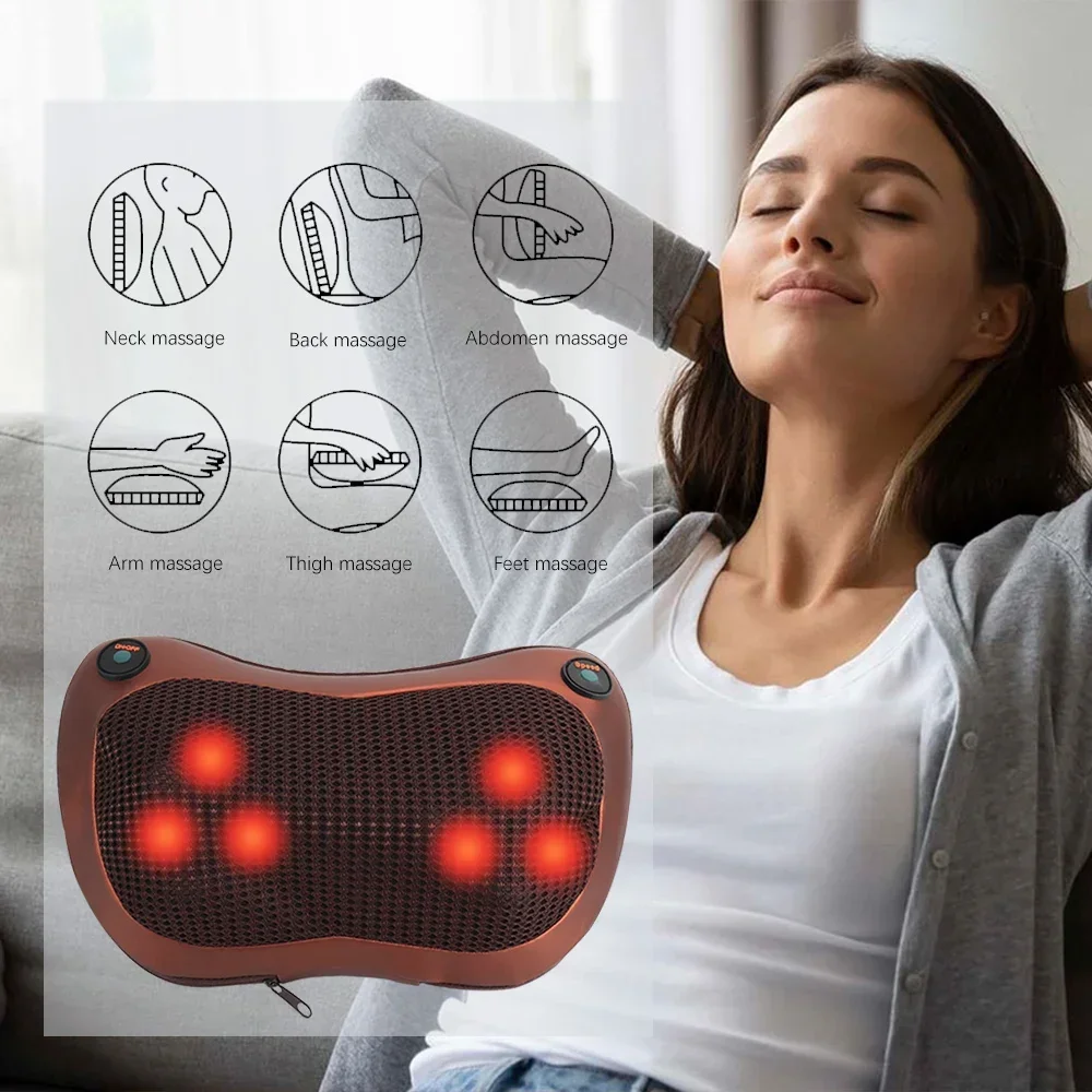 Massage Pillow Relaxation Vibrator Electric Head Shoulder Back Heating Kneading Infrared Therapy Pillow 3D shiatsu Neck Massager