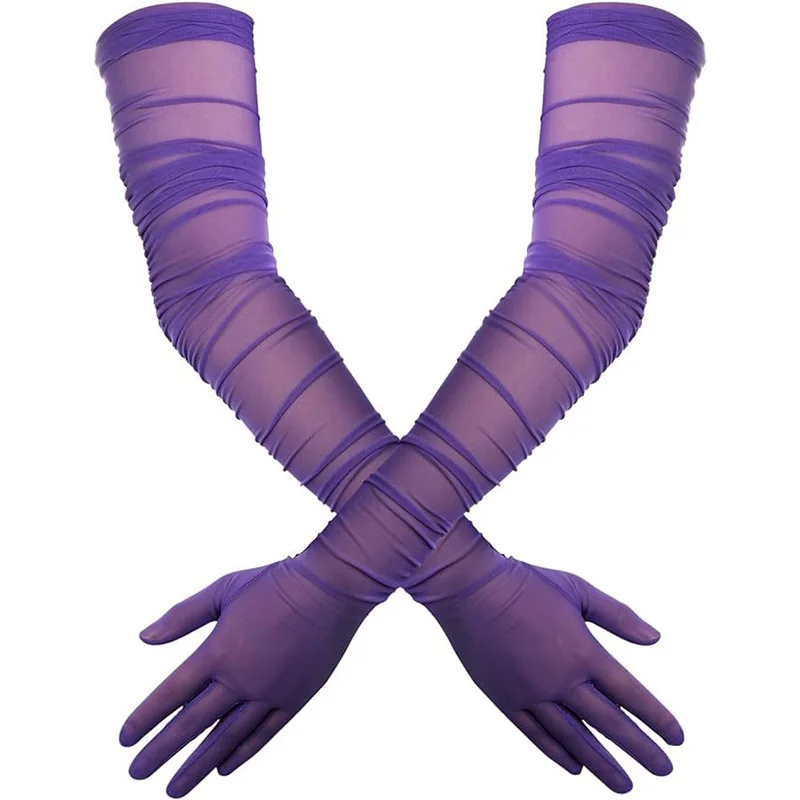 Women's Sexy Solid Transparent Elasticity Mesh Tulle 70cm Extra Long Gloves Opera Halloween Costume Cosplay Party Dance Gloves