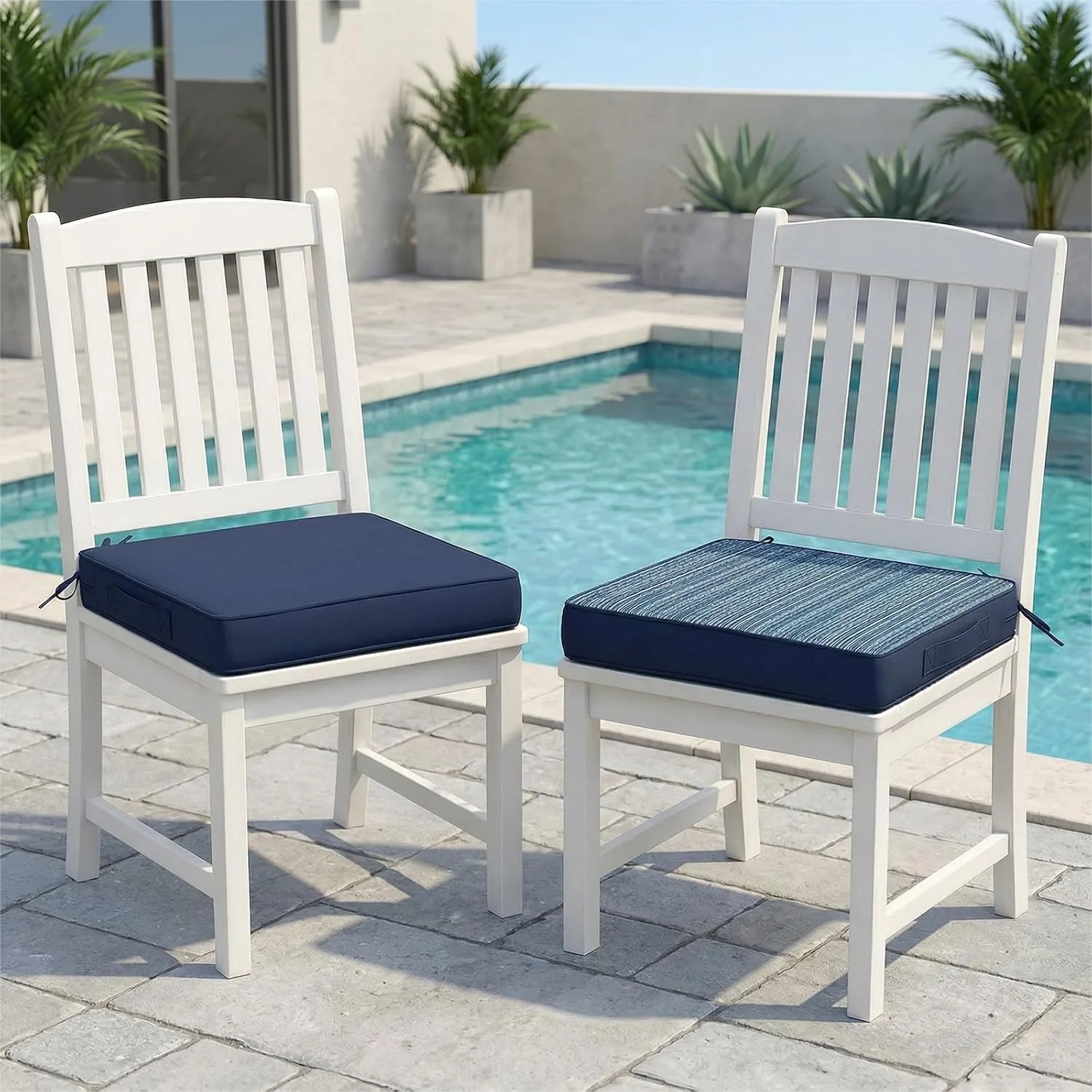 

Outdoor Chair Cushions Set Of 2 19x19x3 Inch Waterproof Patio Seat Cushions With Straps For Furniture Reversible Navy Blue Stripe