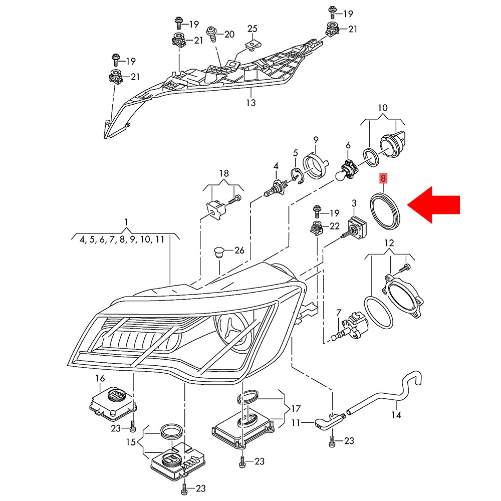 Zaślepka przedłużająca, uszczelniająca, wodoodporna, osłona przeciwpyłowa reflektora samochodowego do Audi S7 RS7 Hatchback S4 Sedan A4 A7 Quattro