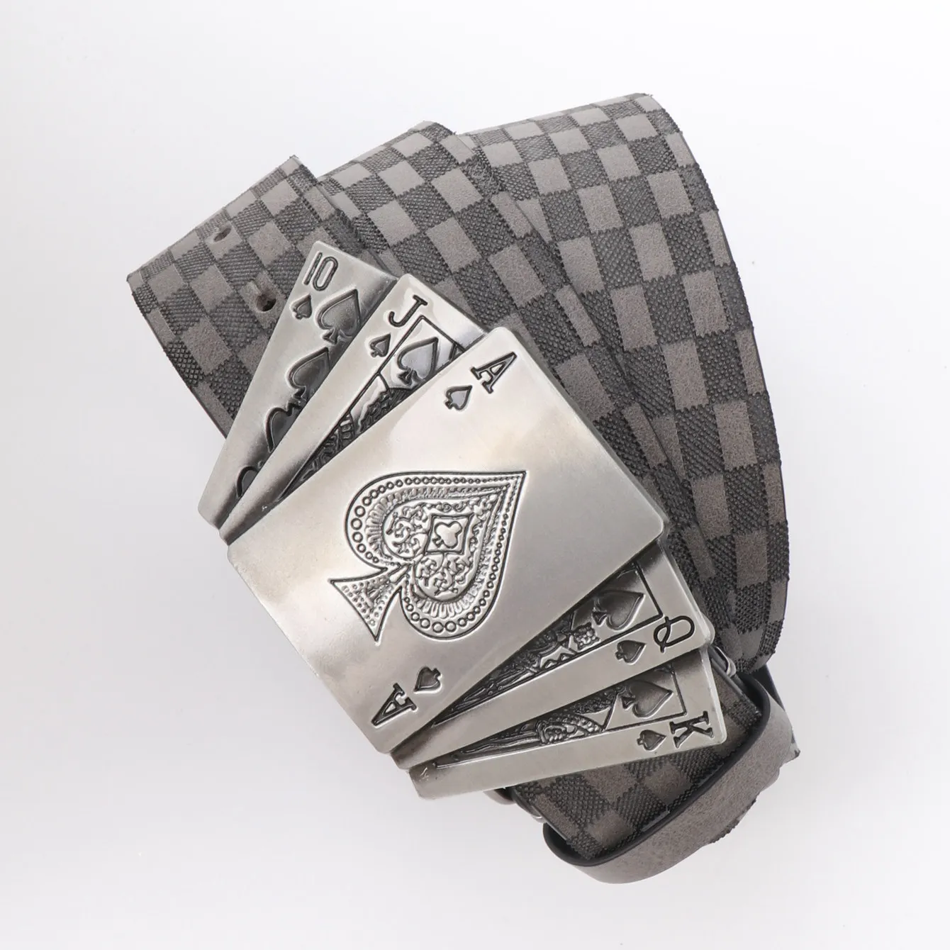 A fashionable men's playing card buckle PU belt