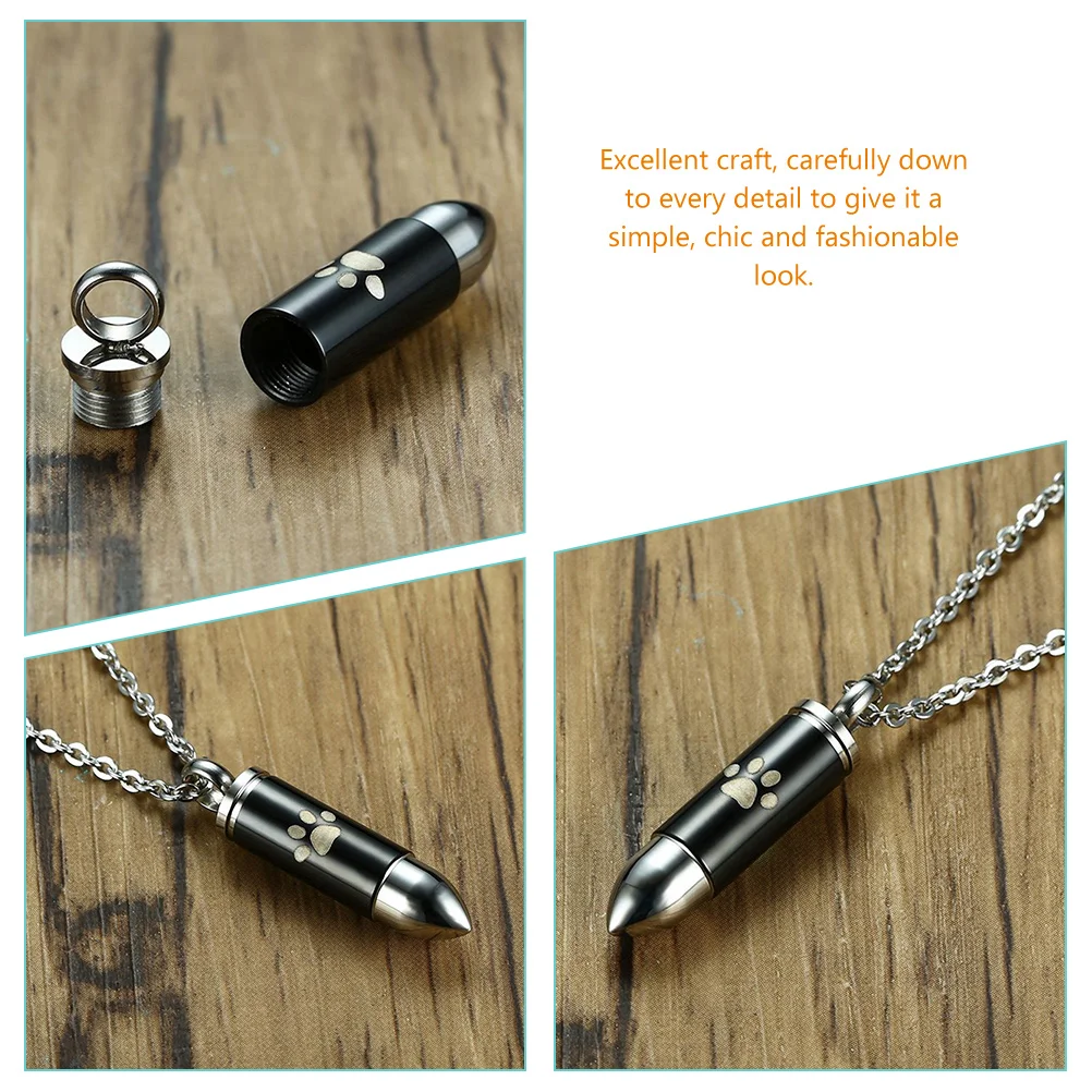 Cremation Jewelry Dog Ashes Necklace Pet Paw Printed Black Urn Pendant for Men Man