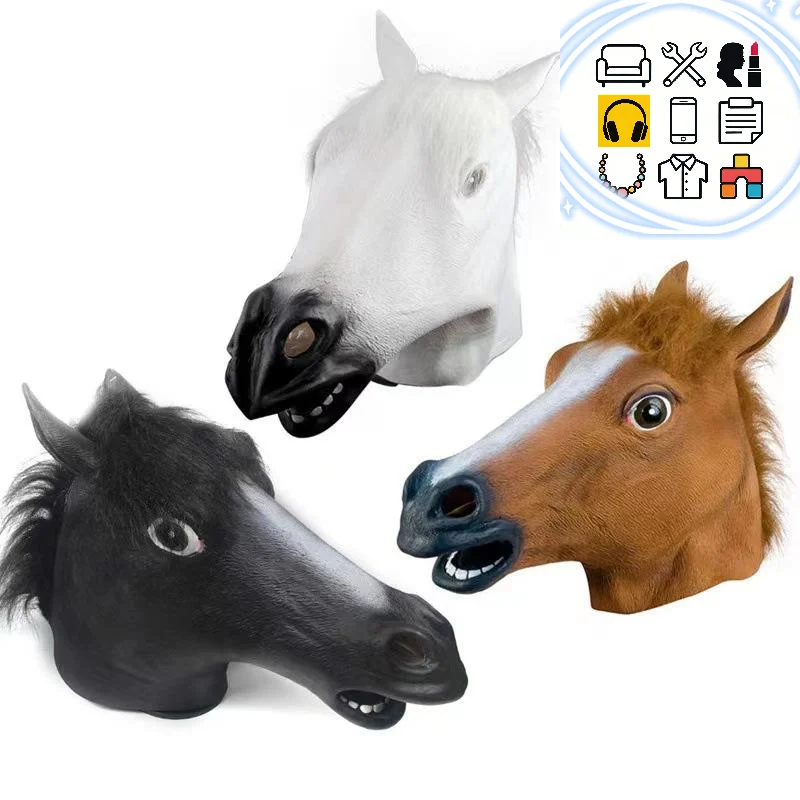1Pcs Tier Pferd Terror Maske DIY Dekoration Pferd Kopf Maske Cosplay Kostüm Party Lustige Halloween Kopfbedeckungen