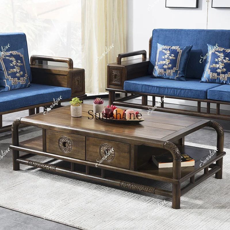 

Solid wood round combined with whole living room coffee table wax oil environmentally friendly supporting sofa FT